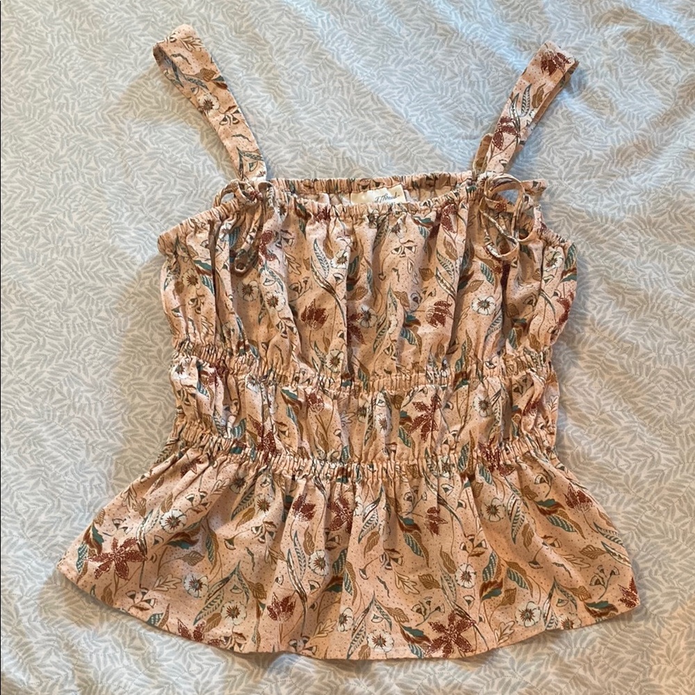 Universal Thread Cream and Brown Smocked Ruffled Tank Top